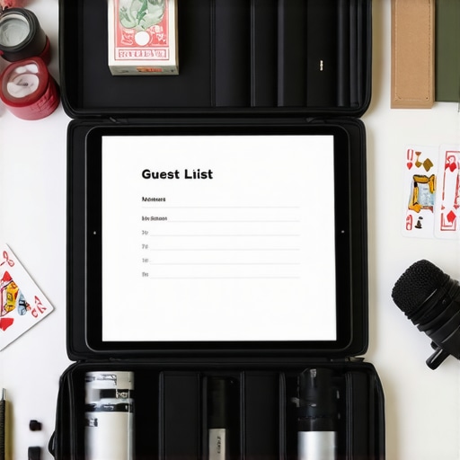 Close-up of event planning gear including tablets and performance tools.