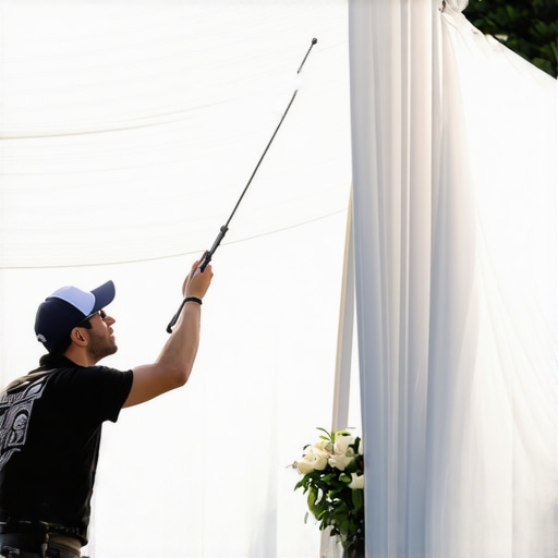 A technician performing a safety and quality inspection on event rental equipment.
