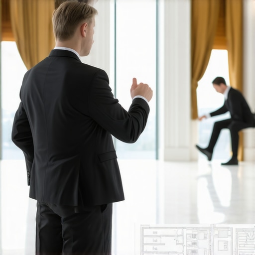 An event planner analyzing the layout of a ballroom with pipe and drape rentals.