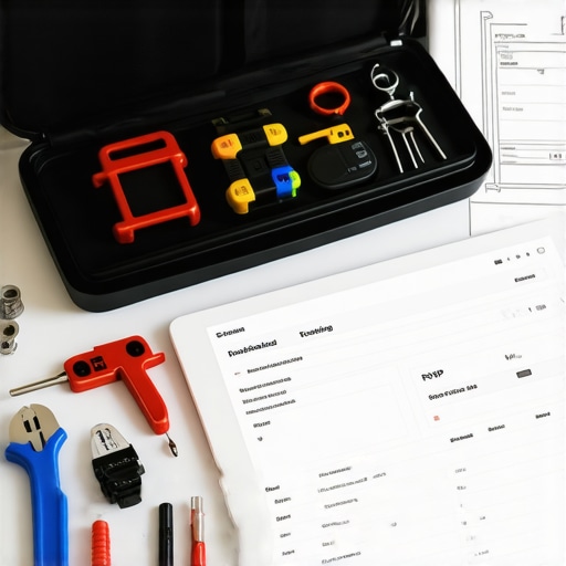 A collection of event planning tools including a tablet with RSVP software and physical maintenance gear for high-end performances.