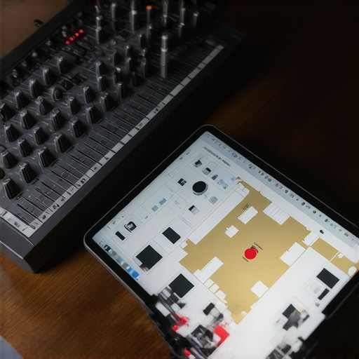 A professional audio mixer and tablet used for event management and sound coordination.