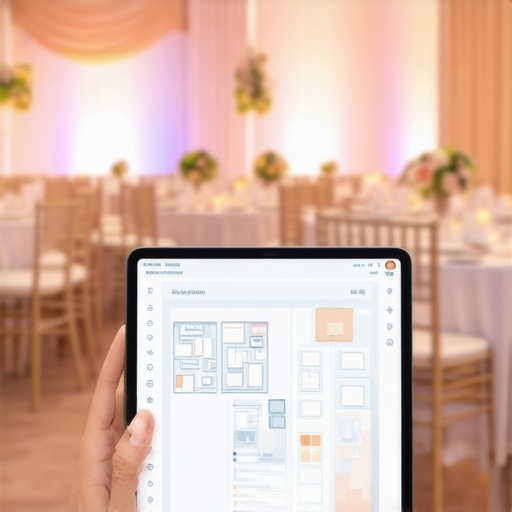 Event planner using 3D layout tools to organize rental equipment.