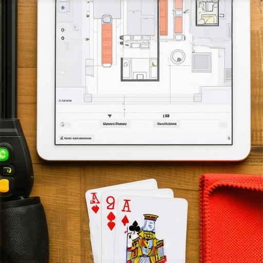 A high-tech toolkit for event planners and magicians featuring a tablet with 3D layouts and a laser measure.