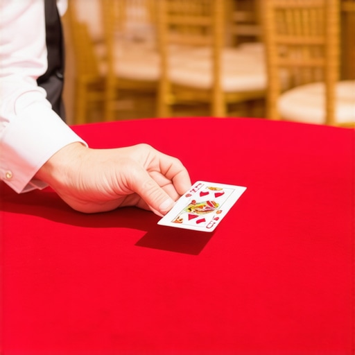 Close-up of magician performing on a professional table surface with Chiavari chairs in the background.