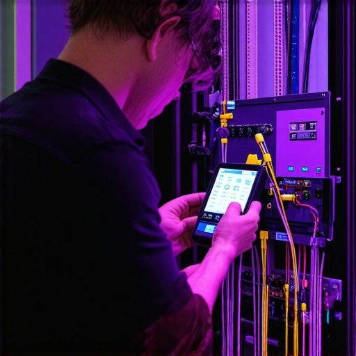An event planner performing a technical maintenance check on lighting and stage gear.