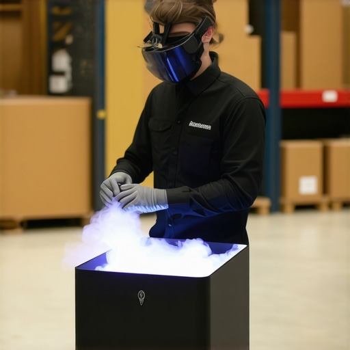 Technician sanitizing VR equipment and foam machine parts to ensure quality for immersive events.