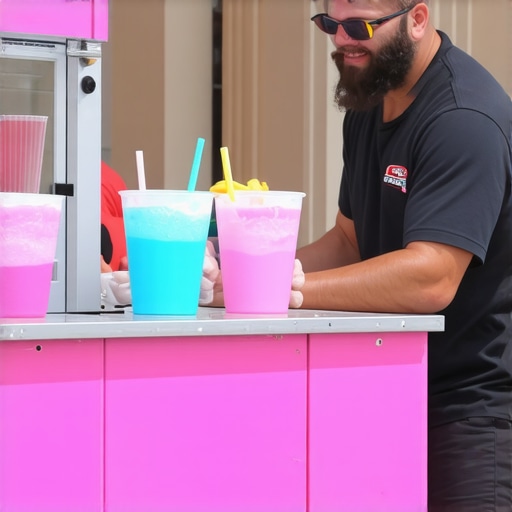 Professional Performer Managing Snow Cone Line A magician entertaining guests while serving snow cones at an outdoor party.
