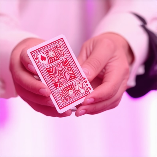 Magician's hands performing a card flourish at a high-end corporate gala.