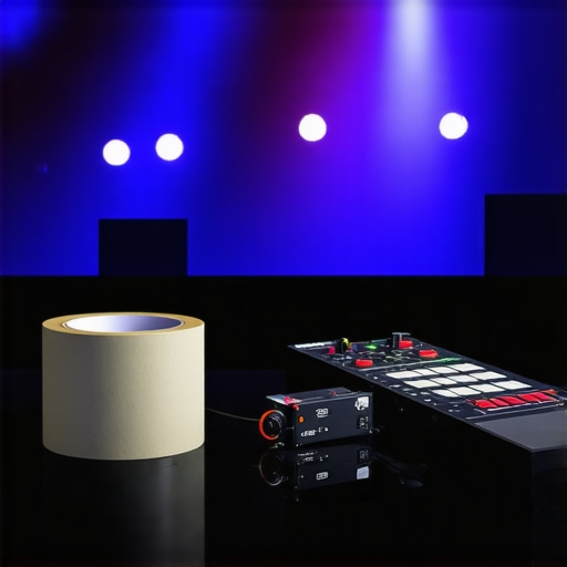 A physical toolkit with gaffer tape and professional audio gear on a live event stage.