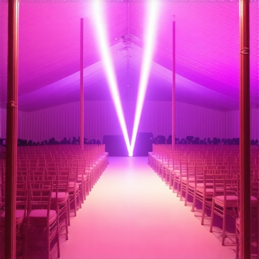 High-end magic show stage and seating arrangement inside a professional event rental tent.