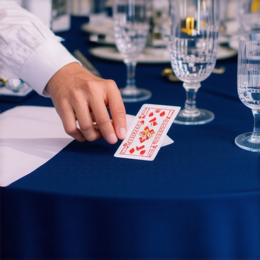 Professional Table Surface for Event Magic Close-up of a magician performing card flourishes on a high-quality event rental table surface.