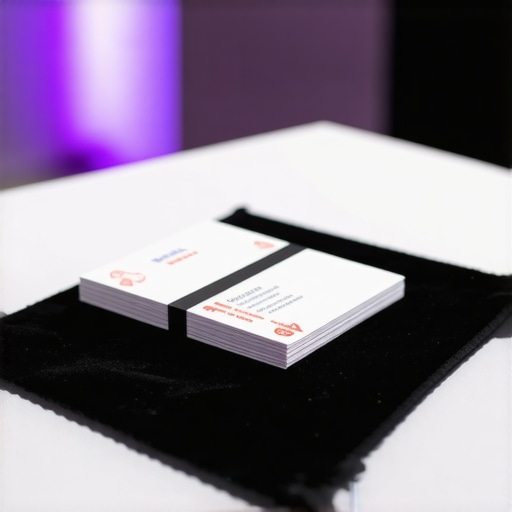 Close-up of a magician's kit and business cards on a trade show table