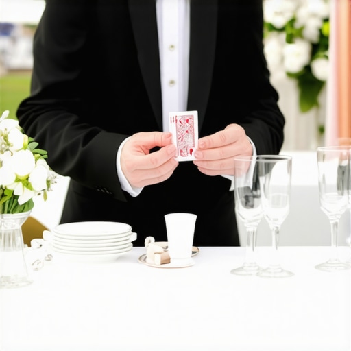 An entertainer performing close-up magic for guests at a bridal shower to boost engagement