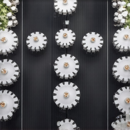 A high-angle view of a gala layout showing cocktail tables positioned to encourage networking.