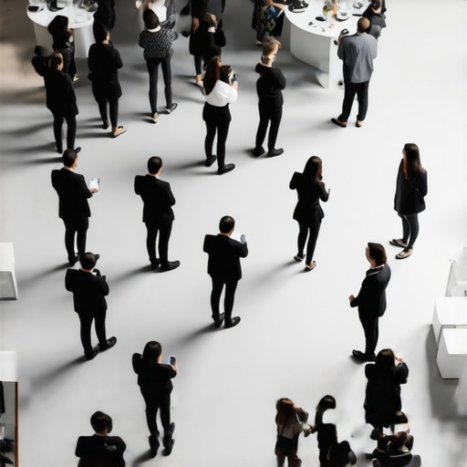 Modern corporate event space featuring round tables and people engaged in a team building workshop.