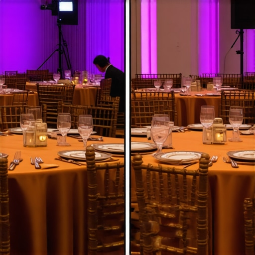 Comparison of good and bad event furniture placement for close-up entertainment.