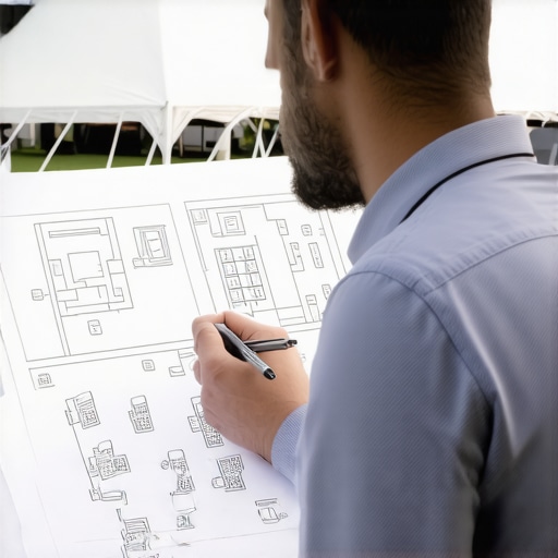 Strategizing the Perfect Event Layout A bird's eye view of an event planner organizing activities to avoid guest congestion and improve flow.