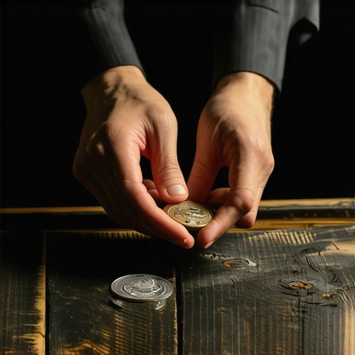 Sustainable Magic Table Setup Professional magician performing close-up magic on a sustainable wooden table.