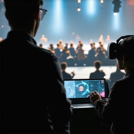 An event producer observing a guest using a VR headset at a luxury corporate event.