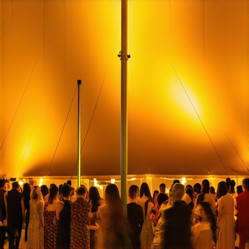 A heated luxury event tent providing a comfortable environment for live entertainment.