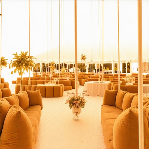 Zoning an event tent for a milestone birthday A curated event space inside a white tent showing different seating zones and warm lighting